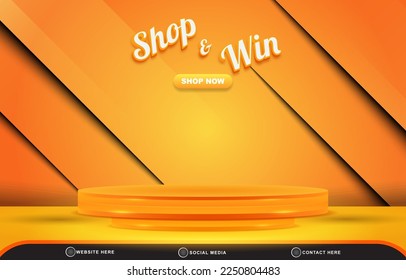 shop discount sale template banner with blank space 3d podium for product sale with abstract gradient orange and yellow background design