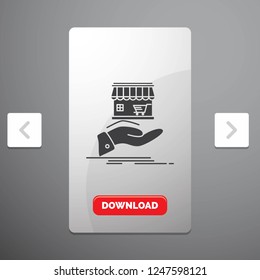 shop, donate, shopping, online, hand Glyph Icon in Carousal Pagination Slider Design and Red Download Button