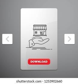 shop, donate, shopping, online, hand Line Icon in Carousal Pagination Slider Design & Red Download Button