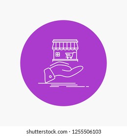 shop, donate, shopping, online, hand White Line Icon in Circle background. vector icon illustration