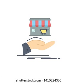 shop, donate, shopping, online, hand Flat Color Icon Vector