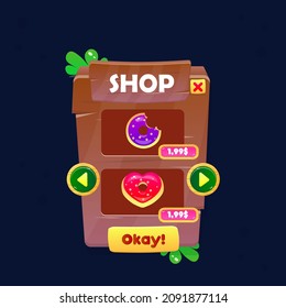 Shop Double Donuts Price Game Tall Vertical Rectangle Popup With Plants In Natural Wooden Or Stone Style Vector Design