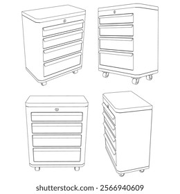 Shop Drawer Line Art Vector Illustration on White Background. Organized Design for Storage, Workshops, and Industrial Spaces