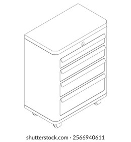 Shop Drawer Line Art Vector Illustration on White Background. Organized Design for Storage, Workshops, and Industrial Spaces