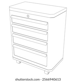 Shop Drawer Line Art Vector Illustration on White Background. Organized Design for Storage, Workshops, and Industrial Spaces