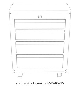 Shop Drawer Line Art Vector Illustration on White Background. Organized Design for Storage, Workshops, and Industrial Spaces