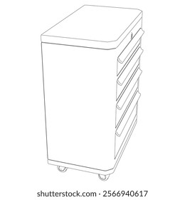 Shop Drawer Line Art Vector Illustration on White Background. Organized Design for Storage, Workshops, and Industrial Spaces