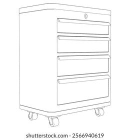 Shop Drawer Line Art Vector Illustration on White Background. Organized Design for Storage, Workshops, and Industrial Spaces