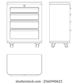 Shop Drawer Line Art Vector Illustration on White Background. Organized Design for Storage, Workshops, and Industrial Spaces