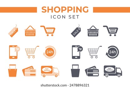 Tienda y comercio electrónico Conjunto de iconos Vector