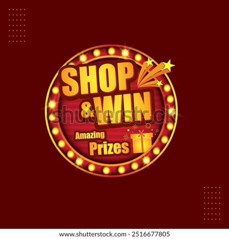 Shop and Ein Amazing Prizes Contest Logo label Design Vector Illustration. Red 3d Retro Neon Lights Vintage Logo