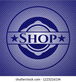 Shop emblem with jean background