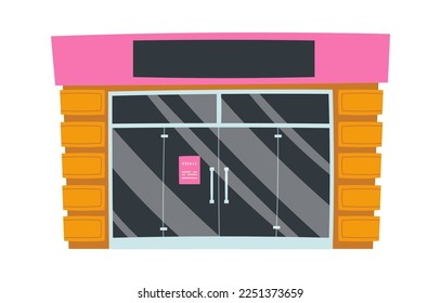Shop entrance door with showcases flat icon. Vector illustration