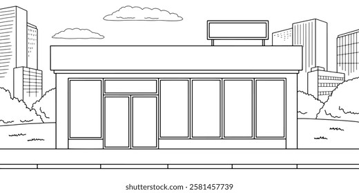 Shop exterior store graphic black white sketch illustration vector 