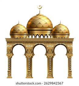 Shop facade, casino. Showcase. The luxurious entrance of the palace with golden arches.