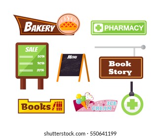 Shop facade elements vector set.