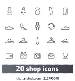 Compra, iconos de moda: conjunto vectorial de la compra