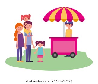shop fast food cart with family icon