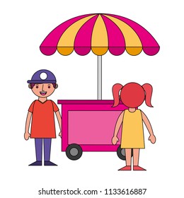 shop fast food cart with little kids icon