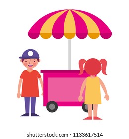 shop fast food cart with little kids icon