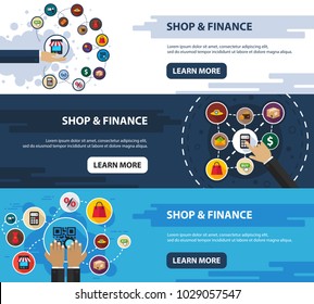 Shop and finance flat icon concept. Vector illustration. Element template for design.