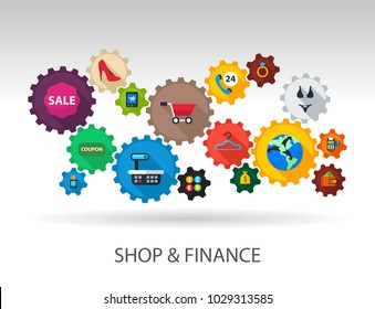 Shop and finance flat icon concept. Vector illustration. Element template for design.