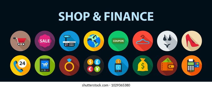 Shop and finance flat icon concept. Vector illustration. Element template for design.