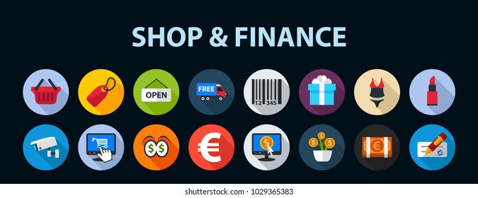 Shop and finance flat icon concept. Vector illustration. Element template for design.