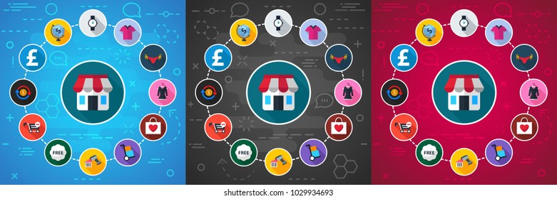 Shop and finance flat icon concept. Vector illustration. Element template for design.