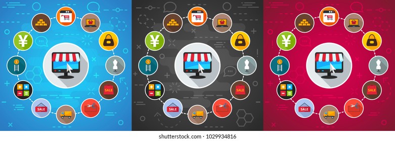 Shop and finance flat icon concept. Vector illustration. Element template for design.