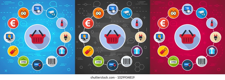 Shop and finance flat icon concept. Vector illustration. Element template for design.