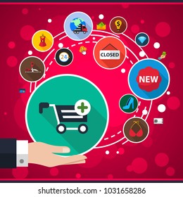 Shop and finance flat icon concept. Vector illustration. Element template for design.
