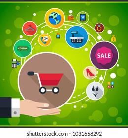 Shop and finance flat icon concept. Vector illustration. Element template for design.