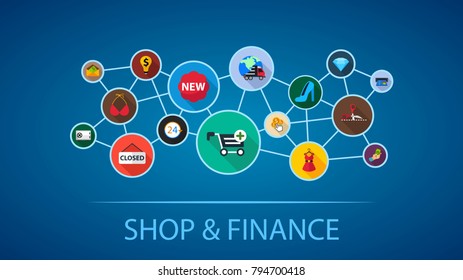 Shop and finance flat icon concept. Vector illustration. Element template for design.