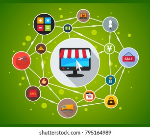 Shop and finance flat icon concept. Vector illustration. Element template for design.