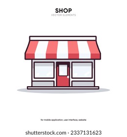 Shop flat black and colorful icons. Thin line symbol for design logo or icon. Visit card shopping, etc. Single high-quality outline symbol for web page or mobile app. Shop outline pictogram.