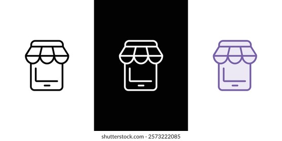 Shop flat black and colorful icons. Thin line symbol for design logo or icon. Visit card shopping, etc. Single high-quality outline symbol for web page or mobile app. Shop outline pictogram.