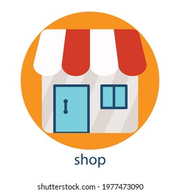 Shop flat icon. Editable stroke. Design template vector