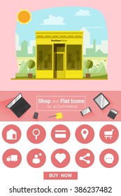 Shop and flat icons for e-commerce Boutique store, vector, illustration