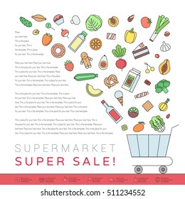 Shop food trolley (grocery shop) outline illustration. Clean and simple design.