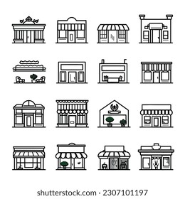 Shop front black and white vector set