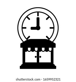 shop front with clock on white background vector illustration design