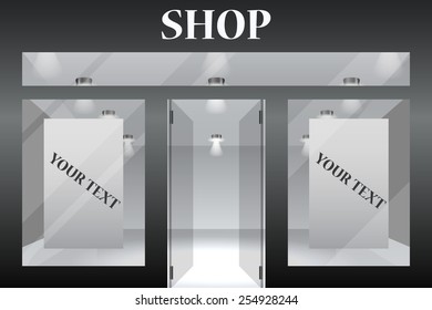 Shop Front. Exterior horizontal windows empty for your store product presentation or design. Eps10 vector. Part of set