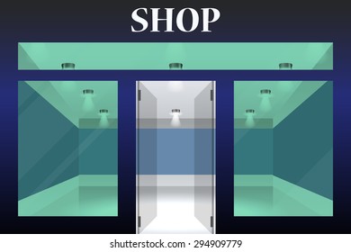 Shop Front. Exterior horizontal windows empty for your store product presentation or design.Part of set