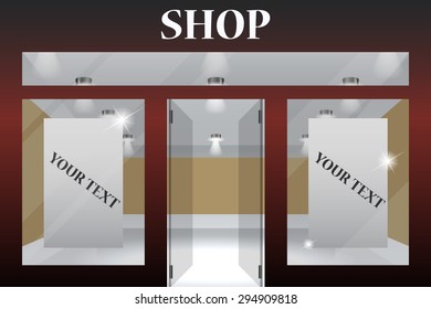 Shop Front. Exterior horizontal windows empty for your store product presentation or design.Part of set