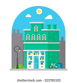 Shop front facade flat design illustration vector