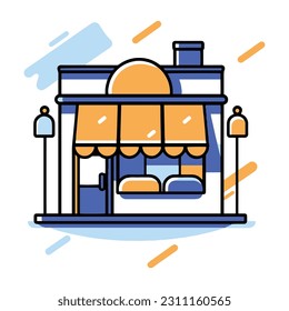 shop front in flat line art style isolated on background