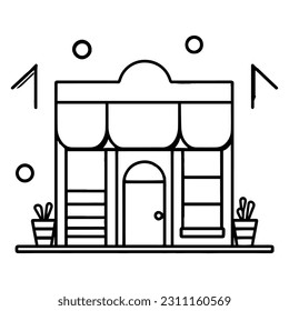 shop front in flat line art style isolated on background