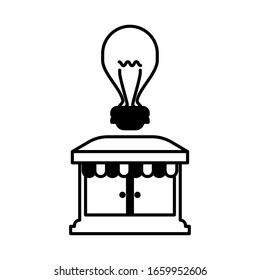 shop front with light bulb on white background vector illustration design