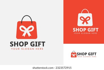 Shop gift logo with bag, Gift logo concept vector template